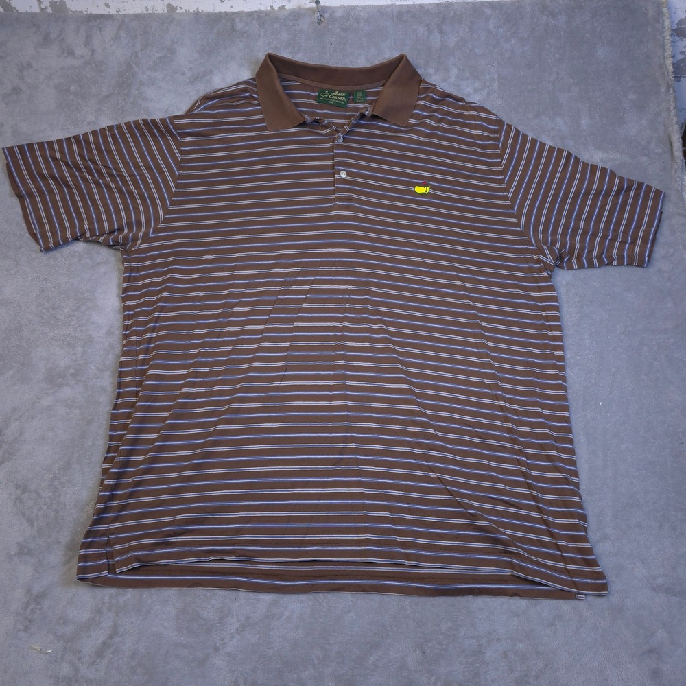 Amen Corner Polo Shirt Mens XXL Brown Striped Pima Cotton Masters Golf Preppy